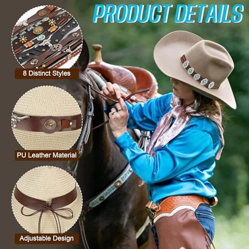 8 bandas de sombrero de vaquero para mujeres y hombres cinturones étnicos occidentales para accesorios  Foto 2 de 4
