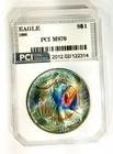 1990 Silver Eagle MS 70 Dramatic  Neon Rainbow Color Toned Awesome Appeal PCI