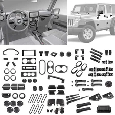 Carbon Fiber Center Console Dash Door Full Decor Trims for Jeep Wrangler JK 07+