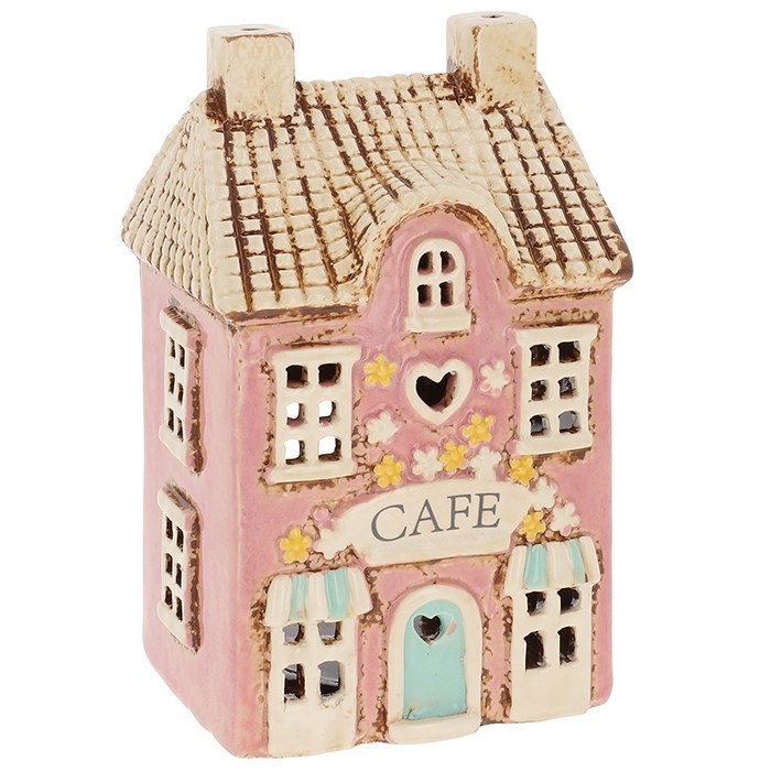 Cafe Village Pottery Collection Ornament Tealight Holder Pink