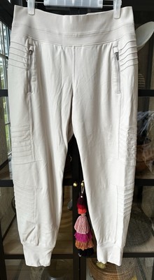 ATHLETA womens L Venice Moto Jogger PANTS  Beige Ankle Travel Sport Casual
