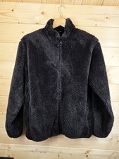 Uniqlo Fluffy Fleece Jacket Mens Large Black Full Zip-Up Deep Pile Sherpa
