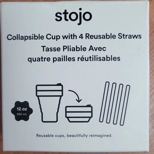 Stojo Collapsible Cup w/ 4 Reusable Straws Burgundy Silicone New