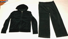Jones NY Sport womens green velour tracksuit 2 pc set full zip hoodie pants M