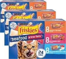 3 PACK Purina Friskies Prime Filets Gravy Wet Cat Food Variety, 24 5.5 oz Can