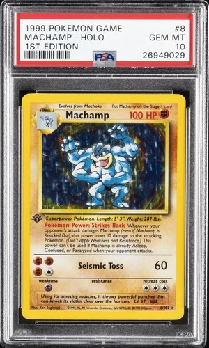 1999 POKEMON BASE SET 1ST EDITION #8 MACHAMP-HOLO PSA 10