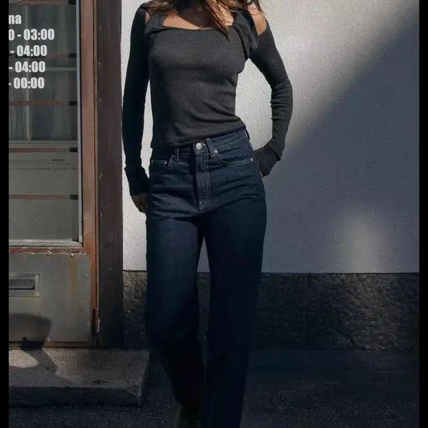 Zara Shoulder-baring Double T-Shirt Gray Slim Fit