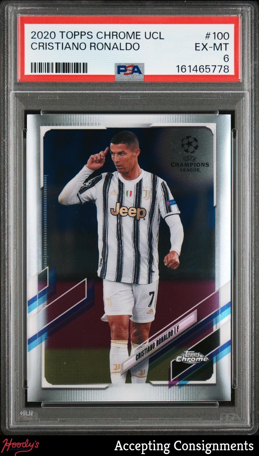2020-21 Topps Chrome UEFA Champions League #100 Cristiano Ronaldo JUVENTUS PSA 6 view 1