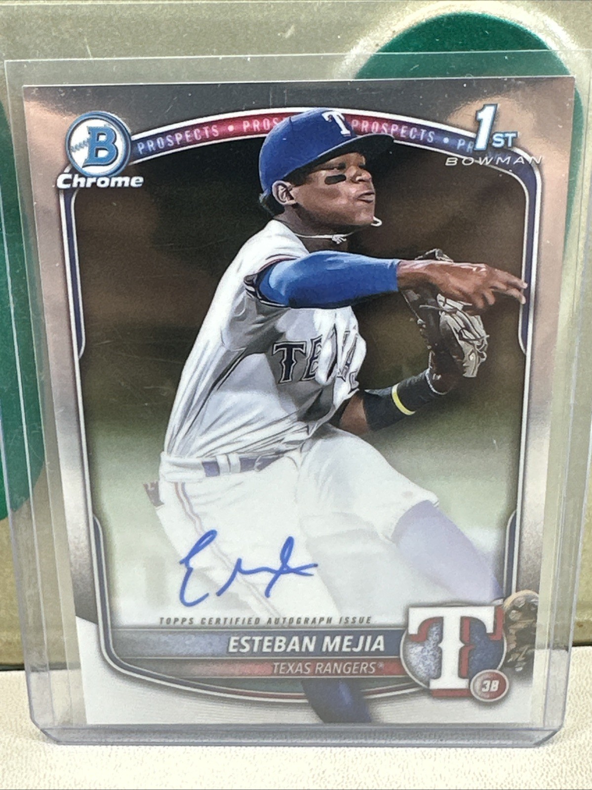 2025 Bowman Chrome 1st # CPA-EM Esteban Mejia Prospect Autograph Auto Rangers