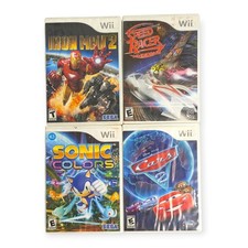 Nintendo Wii 4 Game Lot Sonic Colors Iron Man 2 Cars 2 Speed Racer CIB Bundle