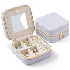 Genuine Leather Travel Jewelry Organizer Case with Lychee Grain Leather Lilac