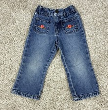 Vintage 90s Y2K Girls Riders Denim Pants Elastic Waist 18 / 24M - 2T Embroidered
