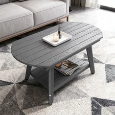 HIPS Patio Coffee Table with 2-Tier Storage for Outdoor Living-Gray
