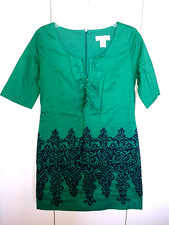 TABITHA LADIES SS GREEN COTTON LINED STRAIGHT DRESS-EMBROIDERED-8-NWOT