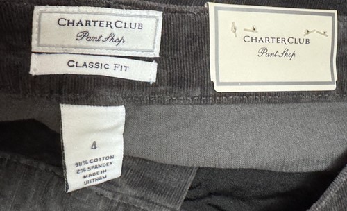 NWT Gray Lexington Corduroy Straight-Leg Pants Tummy Slimming Charter Club Sz 4 - Picture 5 of 9