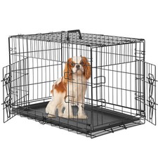 Dog Crate Pet Cage Double Door Wire Metal Kennel Removable Tray Divider Panel