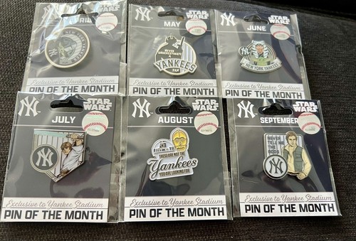 NY YANKEES STAR WARS PIN DEL MES SET 2024 6 PINES SKYWALKER LEIA YODA HANS - Imagen 2 de 7