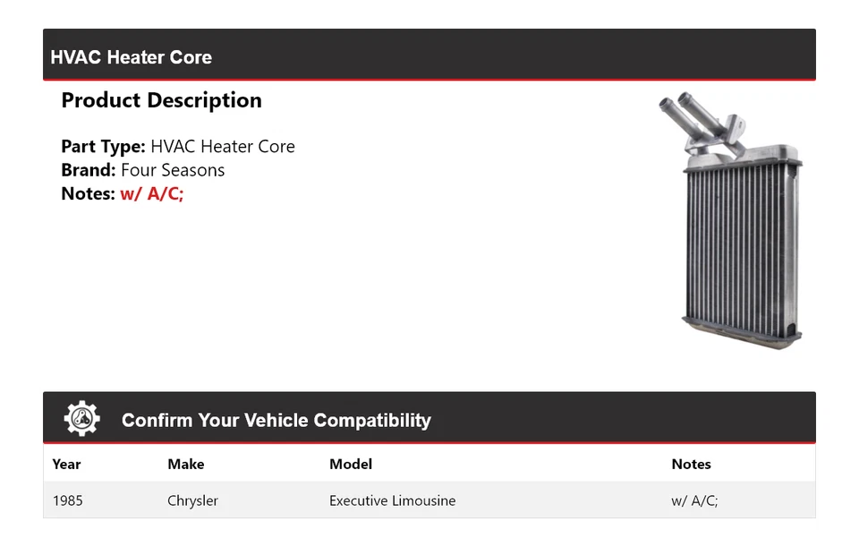 For 1985 Chrysler Executive Limousine HVAC Heater Core 4 Seasons - Image 2 of 3