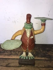 SUPER Rare Bill Huebbe signed Resin Frog Sculpture Statue 27" tall Double Tray