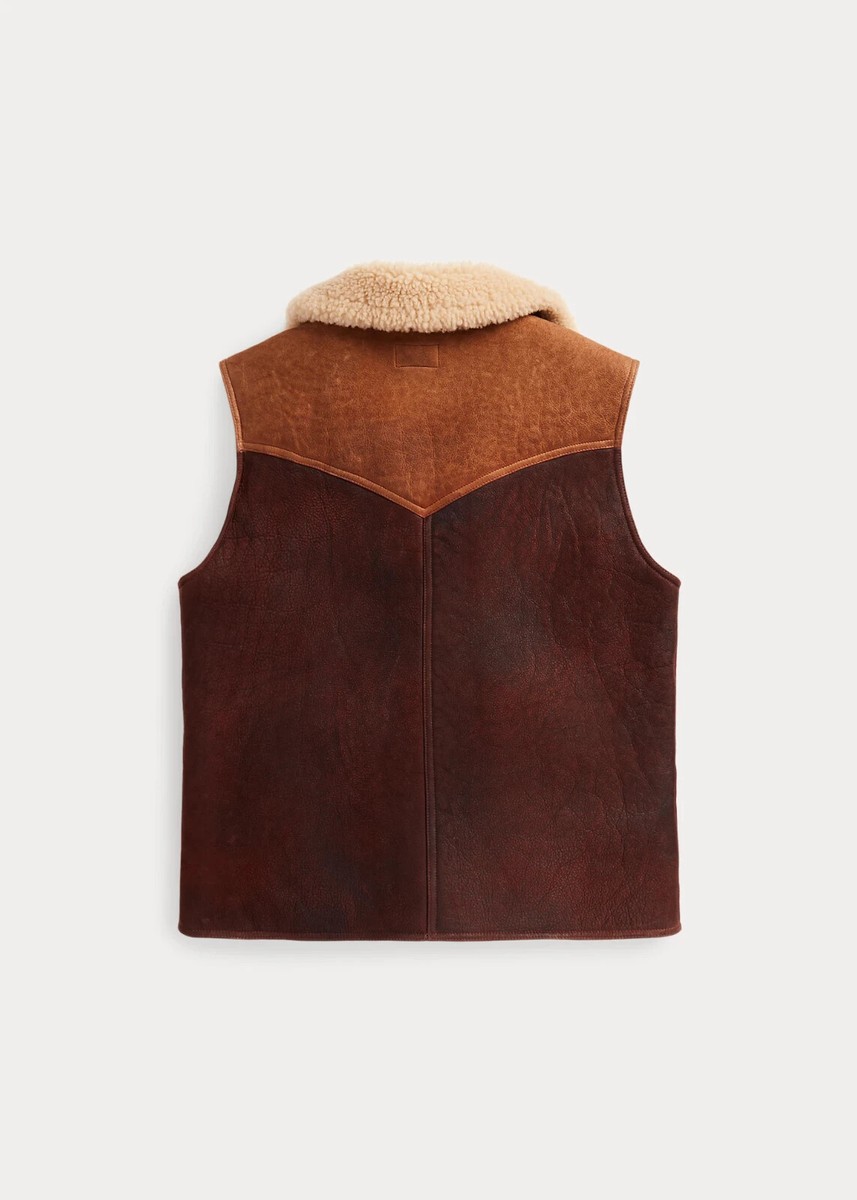 RRL Double RL Ralph Lauren Leather Brown Shearling Vest Jacket