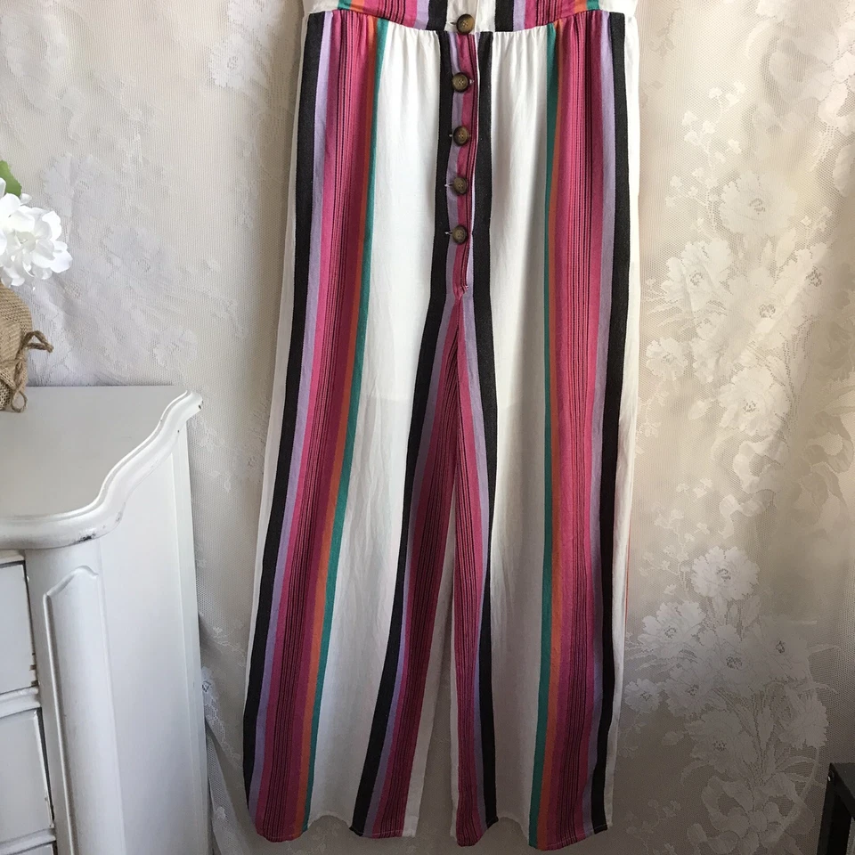 En Creme Rayas Rosa Blanco Correa de Espagueti Pantalones Mono Bolsillos Mujer S Nuevo con Etiquetas Foto 3 de 4