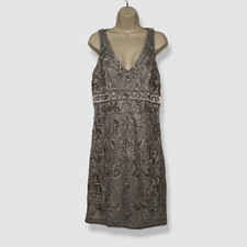  288 Sue Wong. Women's Silver Embellished Sleeveless Sheath Dress Size M/L