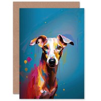 Whippet Geschenk Haustier Portrait Blau Orange Lila Geburtstagskarte