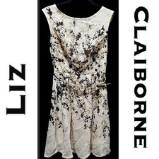 Liz Claiborne Ivory Multi Floral Print Mesh Sleeveless Cocktail Dress ~ 6 M3020