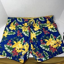 Land's End Men's Volley 8" Floral Print Hawaiian Swim Trunks XL 40-42