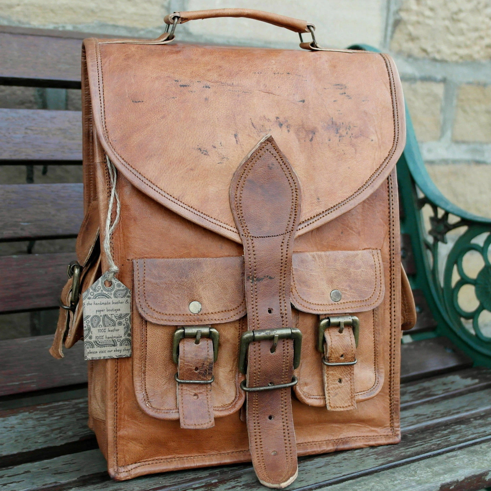 Men's Laptop Rucksack Bag 16 Inch Leather Messenger Shoulder Laptop Backpack Bag