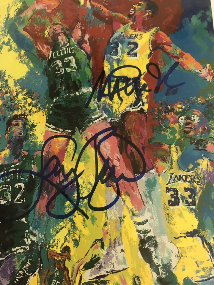 Magic Johnson Signed LeRoy Neiman Postcard Larry Bird Lakers PSA/DNA MINT 9.5 - Image 2 of 4