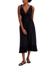 Miken Women's Black Smocked Midi Dress Cover-Up, Size X-Small