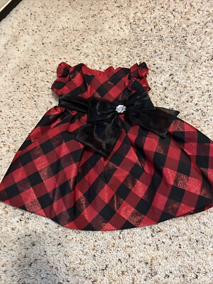 BONNIE BABY 12m Red Black Bouffant Style Buffalo Check Flutter Sleeve Bow  Dress | eBay