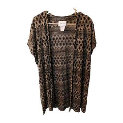 Vintage Jeffrey & Dara Black Lace w/Metallic Gold open duster cardigan Sz 20 NEW