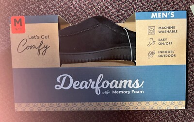 Dearfoams “Memory Foam Slipper Fur Lined Moccasin Clog [Black]S,M