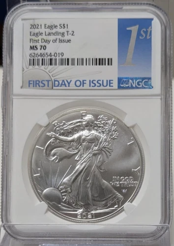2021 American Silver Eagle T-2 Eagle Landing NGC MS70 First Day Of Issue