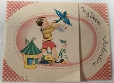 Valentine Greeting Card Bird Birdcage My Dear Boy Floral Signed Made in USA