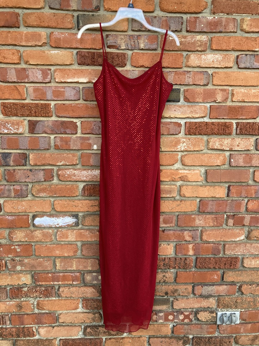 red sparkly slip dress Red Sequin Lace Trim Mini Slip Dress
