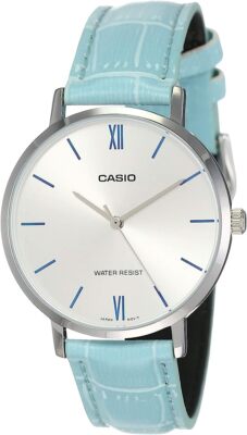 Casio Women's Minimalistic Silver Dial Blue Leather Band Watch LTP-VT01L-7B3UDF