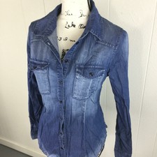 Kut From The Cloth Button Down Long Sleeve Blue Denim Jean Jacket Women's Size L