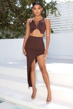 Fashion Nova Ariana Snatched Rib Contour Skirt Chocolate Brown XL New AU Stock