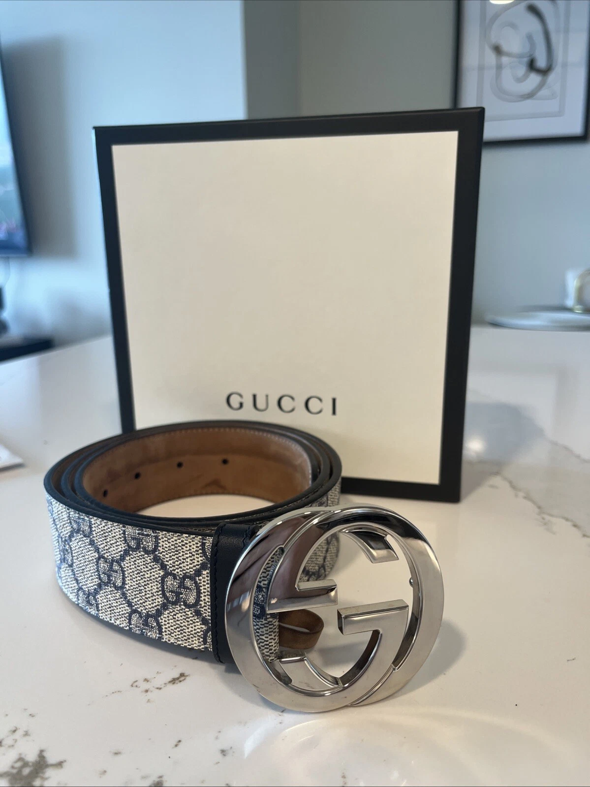 Gucci Ceinture Homme   GG SUPREME BELT AVEC BOUCLE G Taille 95 (34 US)