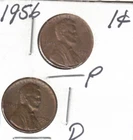 1956-D & P Circulated Business Strike Copper One Cent Coins!