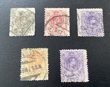 5 Uralte Briefmarken Antik Spanien España, 1909-1917, Abart, Kontroll-Nr, selten
