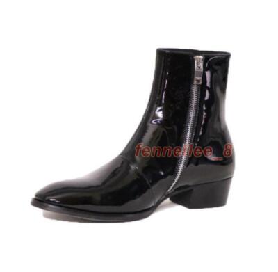 Men's Chic Patent Leather Shoes Pointy Toe Side Zipper Ankle Boots