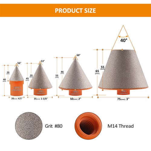 BGTEC Diamond Chamfer Bit Milling Cutter Beveling Bit 20/35/50/75mm Ceramic Tile - Picture 2 of 16