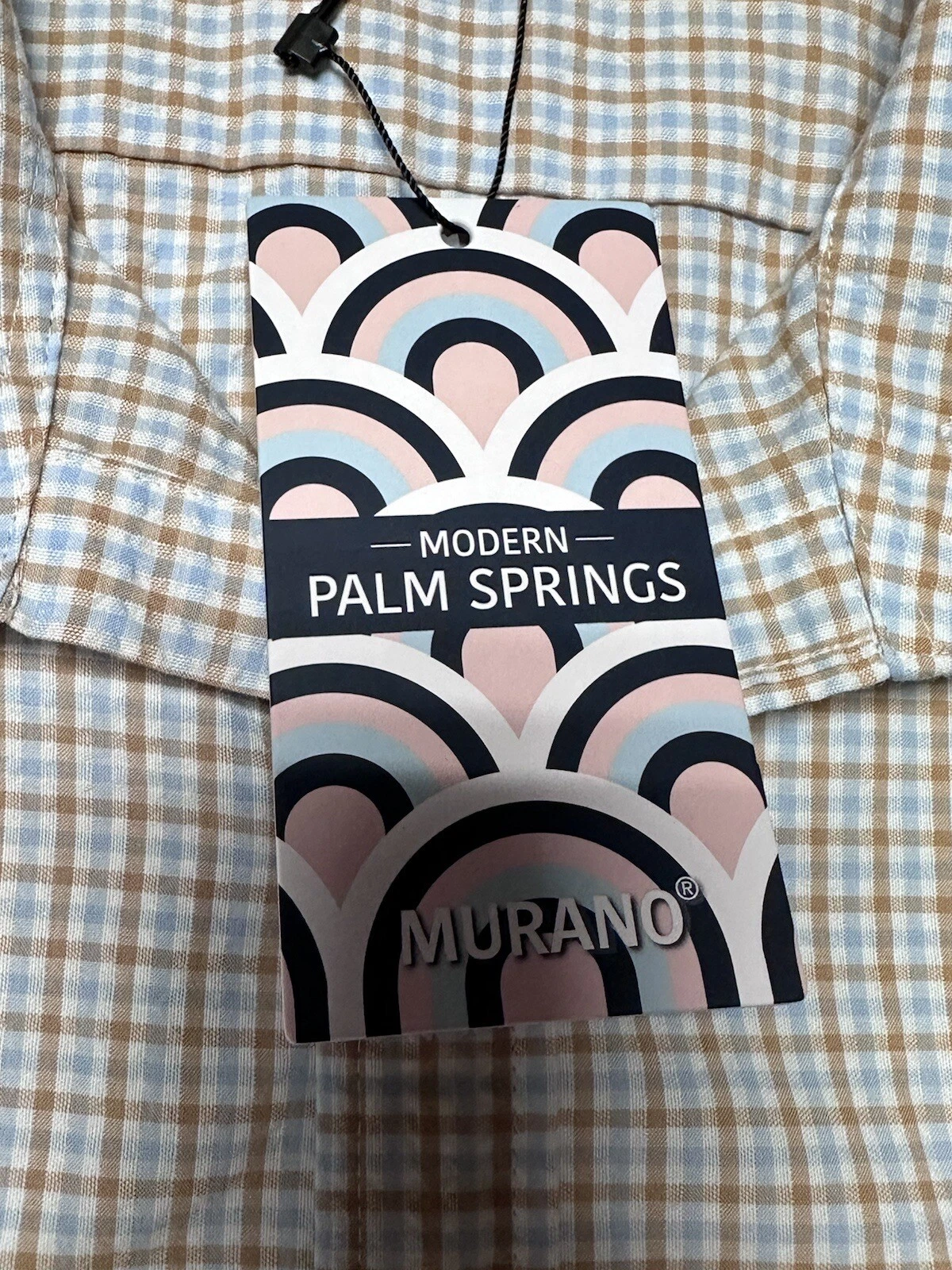 PALM ANGELS Camicia uomo Murano Palm Springs slim fit grande manica corta cotone a scatto blu beige
