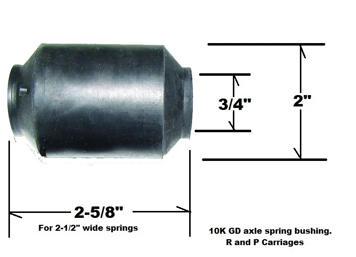Dexter 10K GD rubber spring eye bushing diagram showing 3/4 inch ID, 2 inch OD, and 2-5/8 inch length