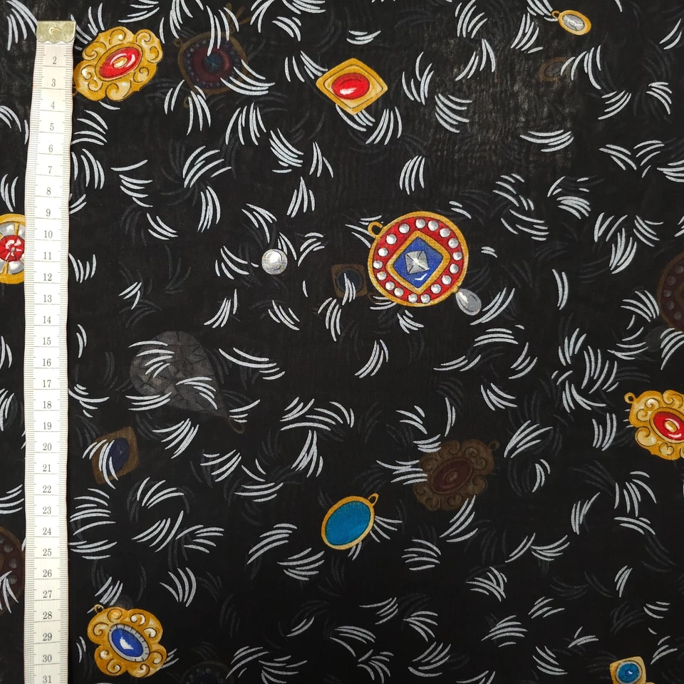 Seidenchiffon schwarz gemustert Schmuck Meterware, Seide, Kleiderstoff, Chiffon - Bild 4 von 4