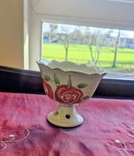 Vintage ALP Emptiaz Porcelain Rose Pedestal Bowl Tealight / Potpourri Holder 9cm